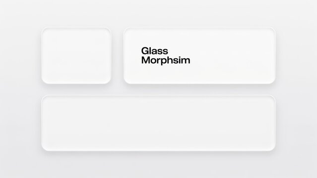 Glassmorphism UI elements with rounded corners isolated on white background. Perfect for modern web design interfaces and creative digital app layout concepts.