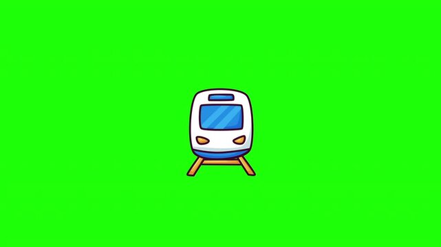 Animated train doodle icon, hand-drawn flat vector line art with wiggle effect, looping motion graphic for railway and transportation design