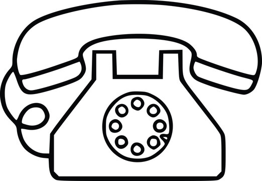 Vintage rotary telephone with circular dial and handset illustration