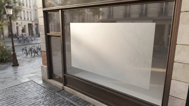 Frosted Glass Window Decal Mockup on Storefront with Blurred City Street Reflection