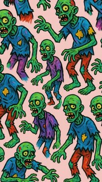 Colorful cartoon zombie pattern mobile wallpaper