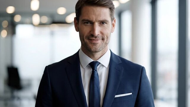 Professional Caucasian Businessman Smiling in Office Environment