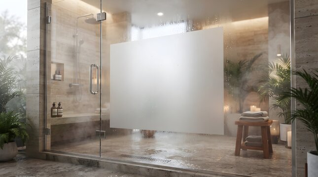 Frosted Glass Window Decal Mockup on Luxury Spa Shower Enclosure