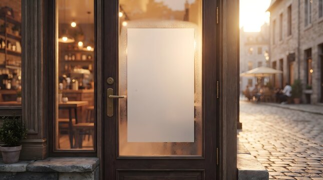Blank Frosted Glass Window Decal Mockup on Cafe Entrance Door
