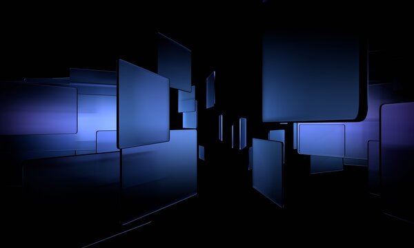 Glass objects on a black background, 3d render