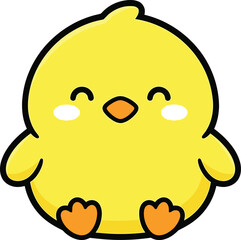 Fototapeta premium Cute cartoon chick sitting down with closed eyes expression transparent background