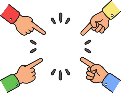 Hands Pointing Toward Center, Teamwork and Choice Vector Illustration