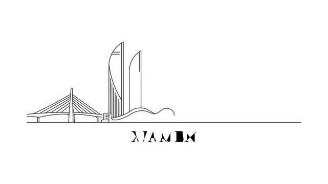 Minimalist line art captures Xiamen's skyline