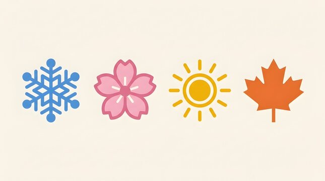 Four seasons icons representing winter spring summer and autumn with snowflake flower sun and maple leaf symbols