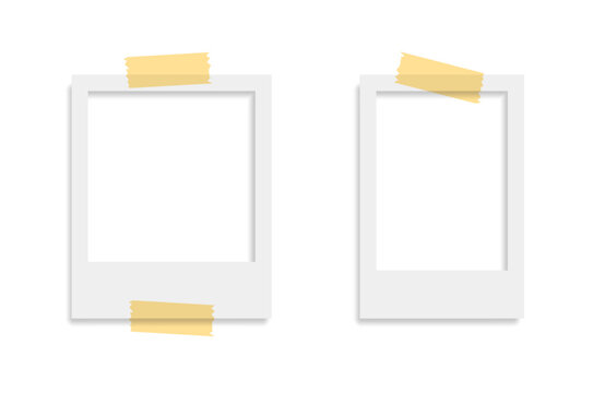 Blank Instant Photo Frames with Masking Tape on White Background