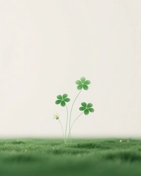 Beige flat background, white‑green gradient particle lines forming cinquefoil and small flower shapes, abstract minimalist luxury commercial aesthetic image