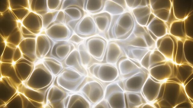 Abstract golden water caustics background with glowing light ripples and liquid texture.