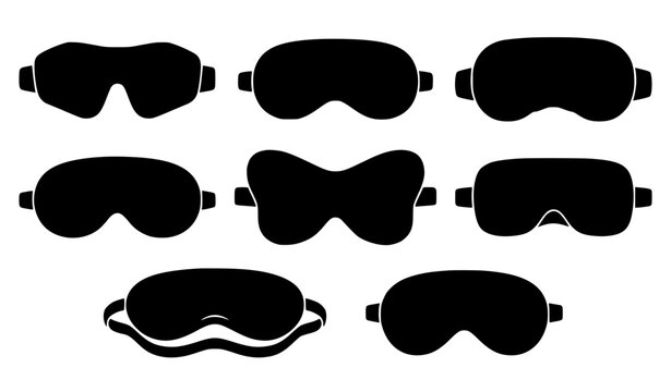 Travel sleeping eye mask black silhouette collection for sleep and relaxation vector
