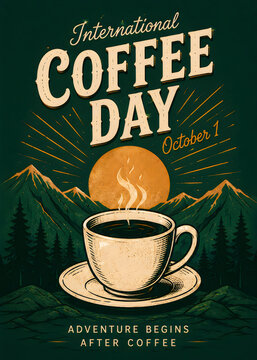International Coffee Day vintage poster illustration