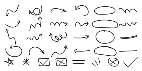 Set of hand drawn arrows circles and doodle elements for business presentation and design annotation © JOLY