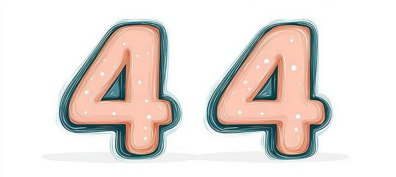 Dual Pastel Color Fourty Four or Number Four 3D Concept Objects For Birthday Or Celebration Events