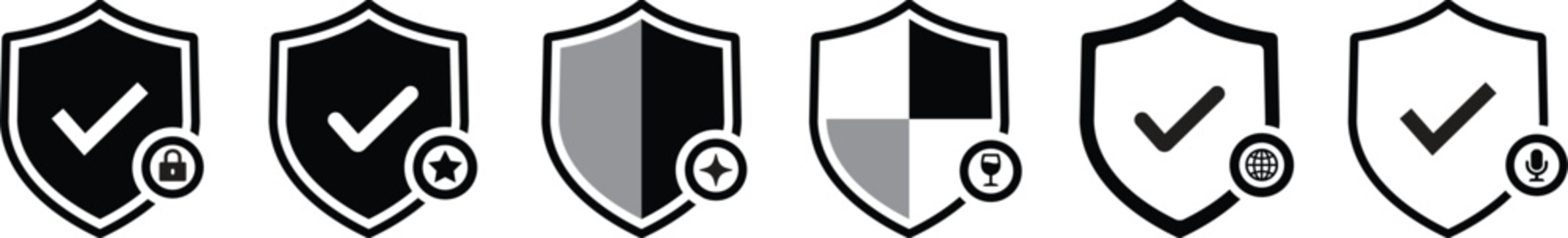 Set of shields icon shield check mark icon checkmark symbol security and protection concept security shield logotypes with check mark and padlock Vector illustration.
