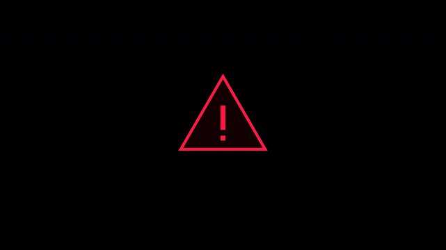 Digital glitch warning triangle icons with exclamation mark and isolated alpha channel overlay