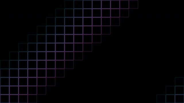 Digital glowing square mesh pattern with neon gradients isolated on a transparent background