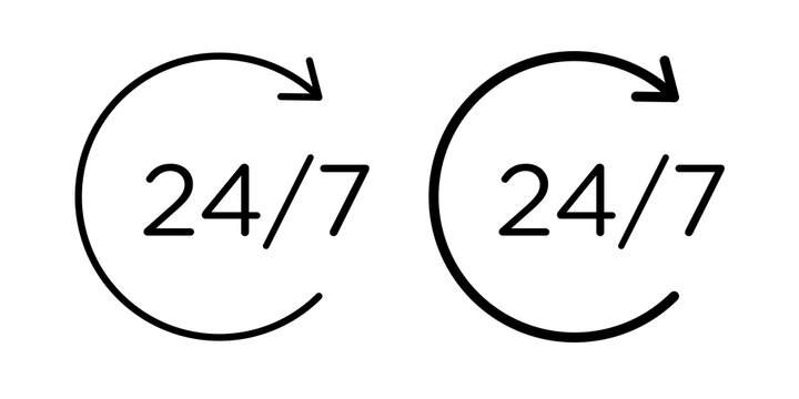 24 Hours a day service icon line logos kit