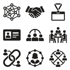 Obraz premium Set of human resources and business networking icons in solid black style