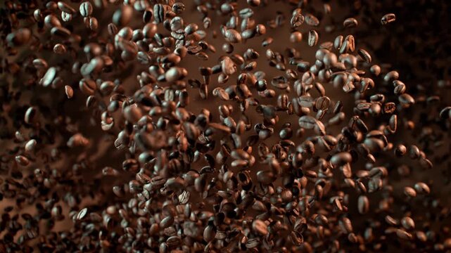 Super Slow Motion Shot of Premium Coffee Beans Exploding Towards the Camera at 1000fps.