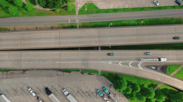 Road tanker carrying liquid product along Interstate 10 on the elevated Atchafalaya crossing in Louisiana.
