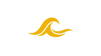 Obraz premium Stylized golden yellow abstract wave graphic on a white background, resembling a logo or emblem.