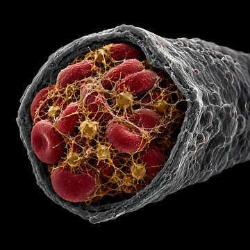 Scanning Electron Microscope Style Rendering of Blood Clot Occluded Vessel
