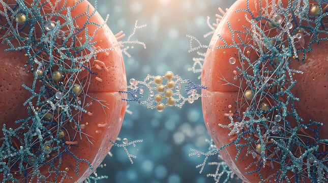 Conceptual 3D Rendering of Cellular Adhesion with Molecular Bridge