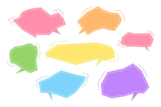 Collection of colorful speech bubbles in hand drawn comic style. Vector set with cloud and abstract dialog shapes for text, captions, stickers, labels and design projects.