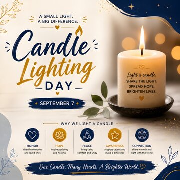 Candle lighting day with golden light and hope icons on September seventh