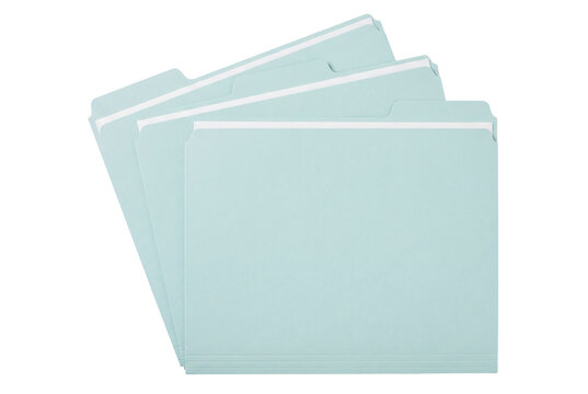 Three Light Blue File Folders with White Paper Inserts