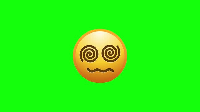 Dizzy Emoji Face Spiral Eyes Zooming Out Animated Graphic Green Screen Chroma Key Background Overlay