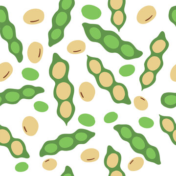 Seamless Pattern of Organic Soybeans and Pods Vector Illustration