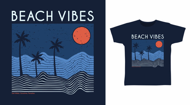 Beach Vibes Line Art for print on t-shirt and other uses.