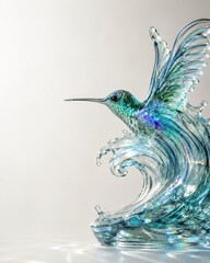 Naklejka premium Hummingbird Transforming Into Hand Blown Glass Ocean Wave