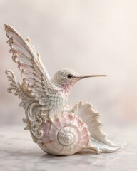 Naklejka premium Porcelain Hummingbird Merging With Ornate Rococo Seashell