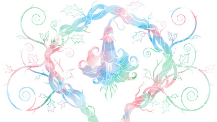 Fototapeta premium Watercolor Floral Vine Design with Pastel Flowers and Swirling Botanical Stems PNG
