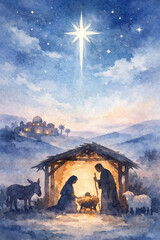 Fototapeta premium watercolor nativity holy night art background
