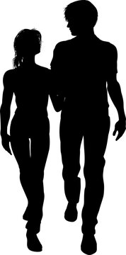 Silhouette man and woman couple. Husband and wife or boyfriend and girlfriend.