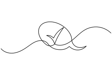 Obraz premium Communication check mark in speech bubble icon sign continuous one line drawing moving on white background minimalist single art correct and complete comment reply chat symbol editable outline vector 