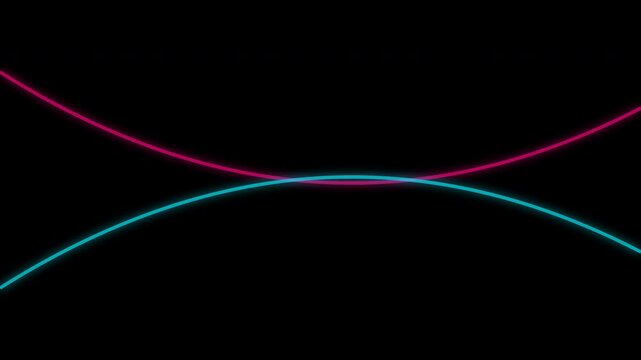 Abstract neon cyan and magenta curved lines moving on a transparent background with alpha channel