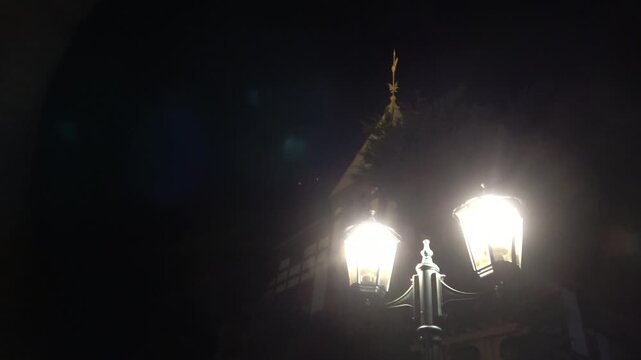 Kobe Kitano Weathercock House at Night with Classic Street Lanterns