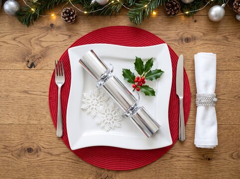 Thanksgiving table setting with red placemat and festive decorations