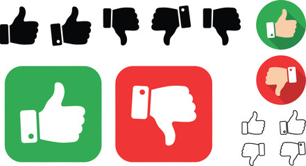Vector icon set of thumbs up and thumbs down hands for approval and rejection. © Bahadur