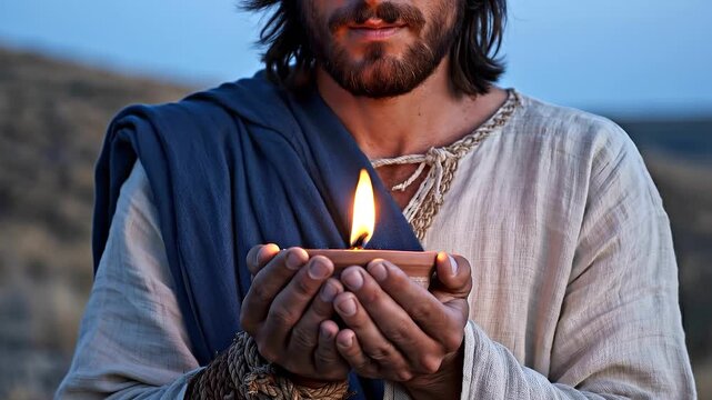 Jesus Holding a Small Flame and Teaching About Being the Salt and Light of the World