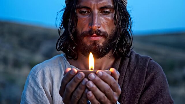 Jesus Holding a Small Flame and Teaching About Being the Salt and Light of the World