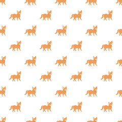 Obraz premium Ginger cat walking across a white background in a repeating uniform pattern