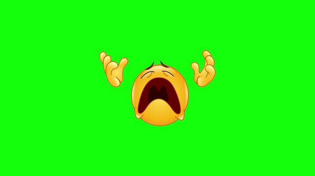 Loudly Crying Emoji Face Hands Raised Zooming Out Animated Graphic Green Screen Background Overlay